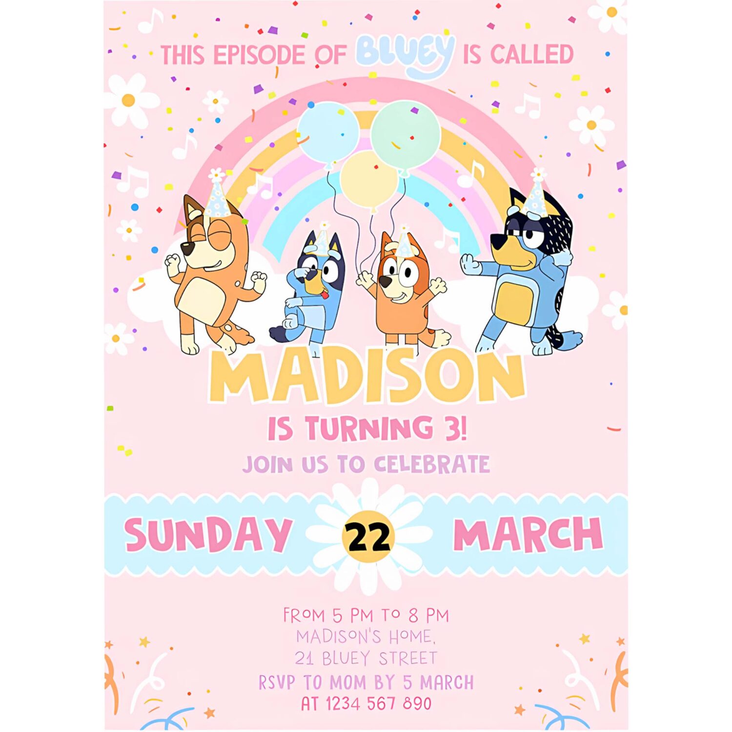 Bluey party invites bluey girl 3rd party birthday invitation bluey party invitation 4