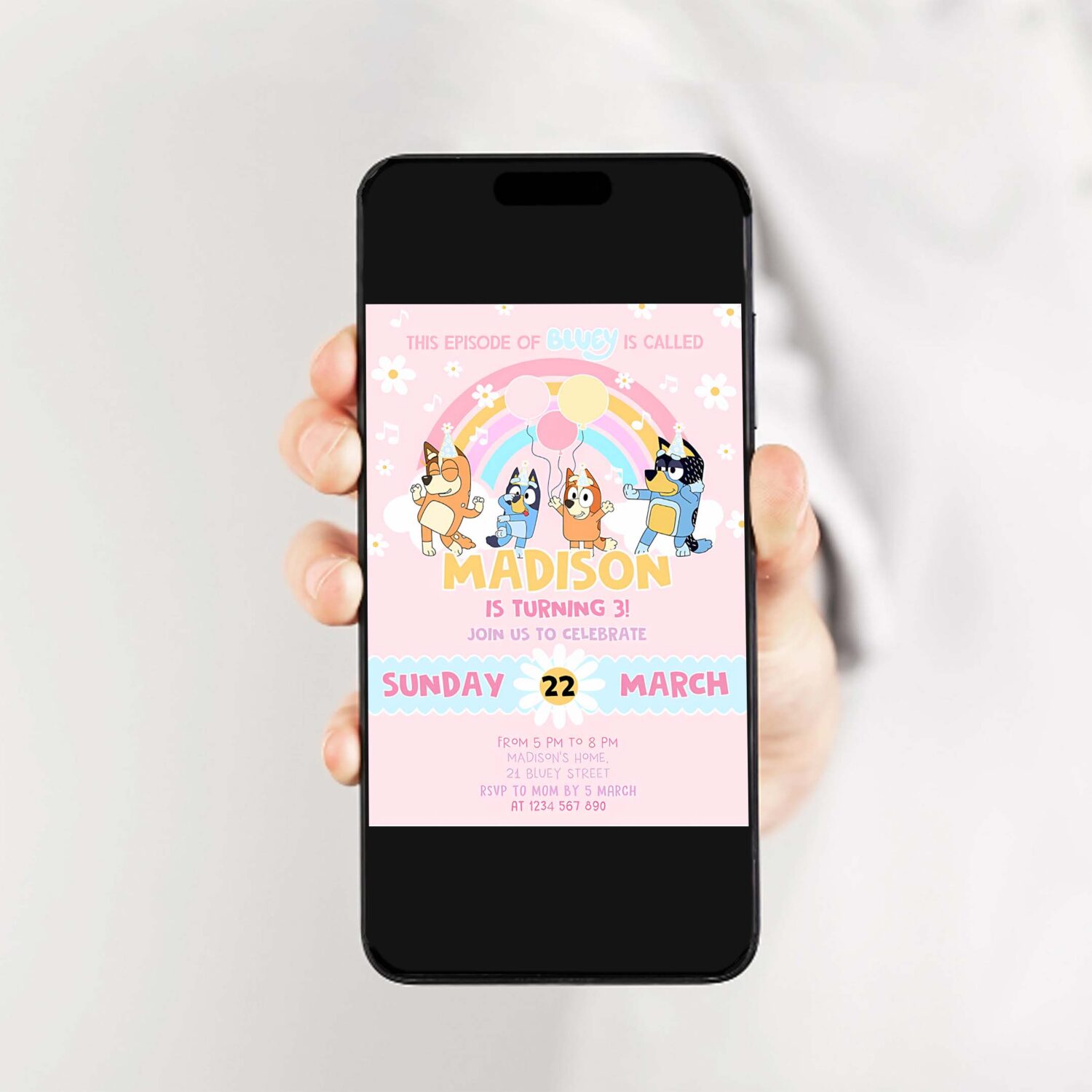 Bluey party invites bluey pink yellow girl 3rd party birthday invitation bluey party invitation 2