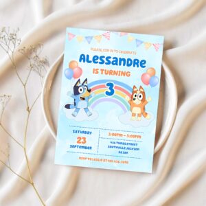 Bluey and bingo blue birthday party invitation b70l 1