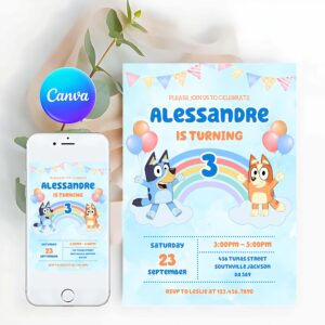 Bluey Invitation, Bluey and Bingo Blue Birthday Party Invitation