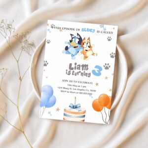 Bluey and bingo bluecake birthday party invitation h58b 1