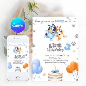 Bluey Invitation, Bluey and Bingo Bluecake Birthday Party Invitation
