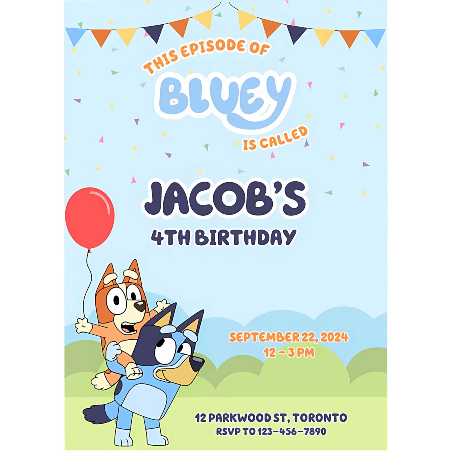Bluey and bingo bluecake birthday party invitation o36o 4