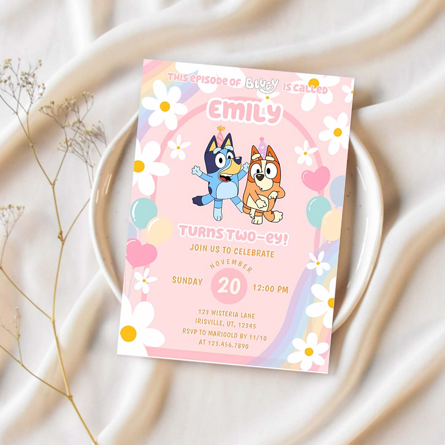 Bluey and bingo love girl birthday party invitation n58z 1