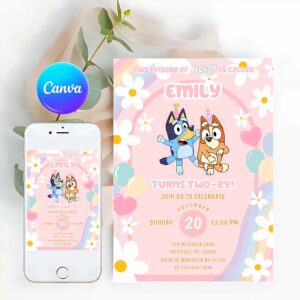 Bluey Invitation, Bluey and Bingo Love Girl Birthday Party Invitation