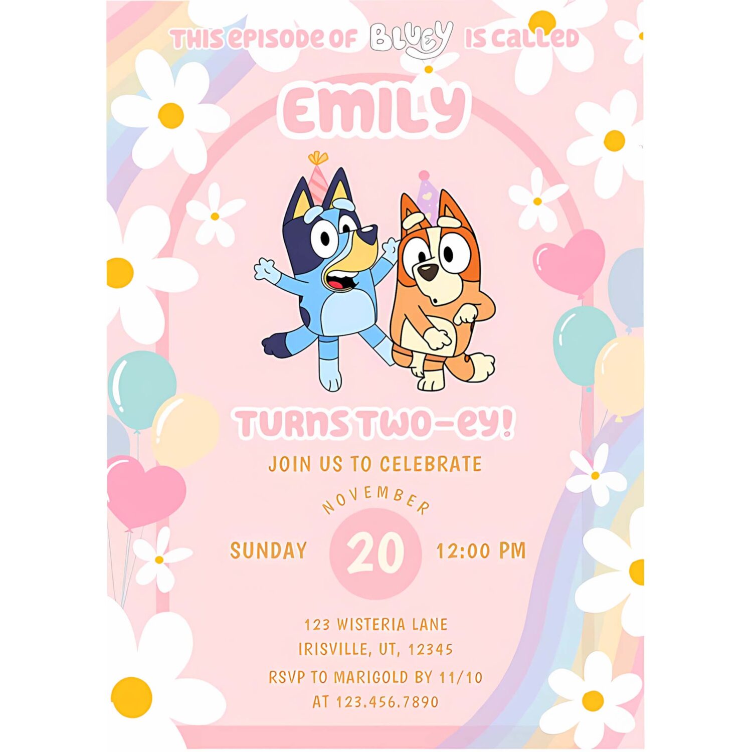 Bluey and bingo love girl birthday party invitation n58z 4