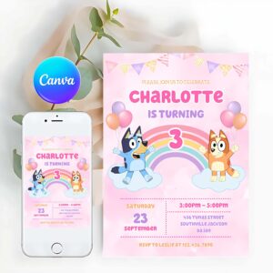 Bluey Invitation, Bluey and Bingo Pink Birthday Party Invitation