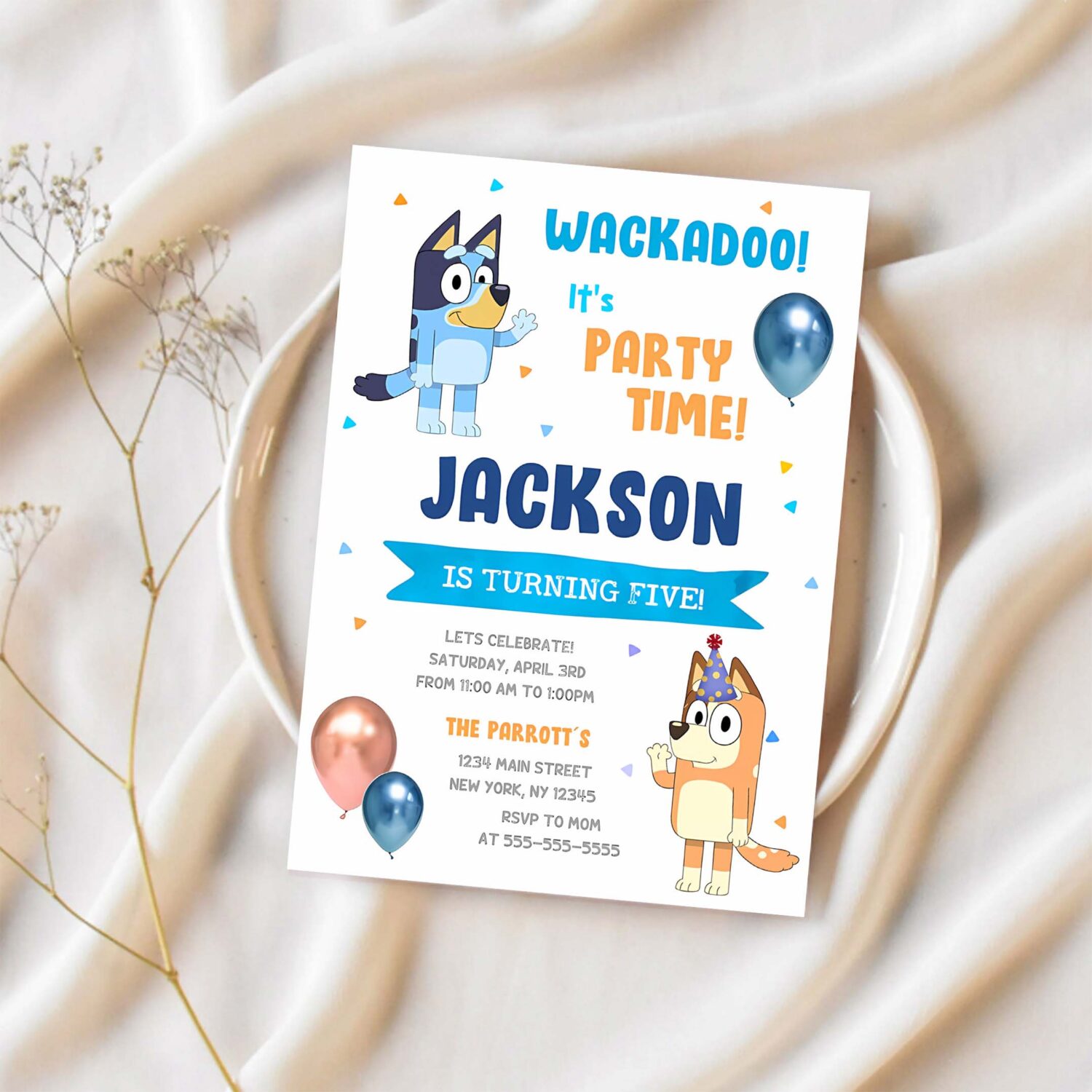 Bluey and bingo rainbow girl birthday party invitation d80l 1