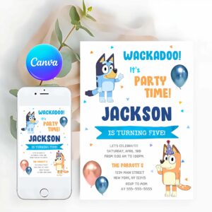 Bluey Invitation, Bluey and Bingo Rainbow Girl Birthday Party Invitation