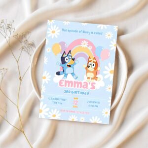 Bluey and bingo rainbow girl birthday party invitation u48k 1