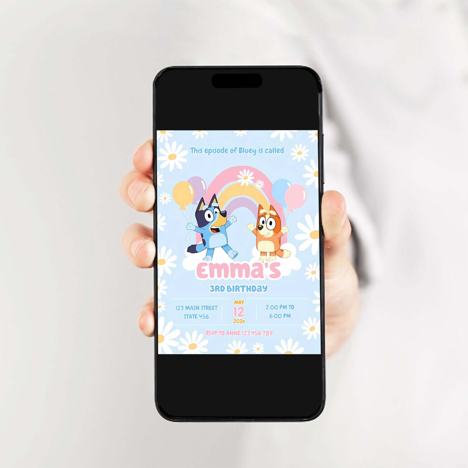 Bluey and bingo rainbow girl birthday party invitation u48k 2
