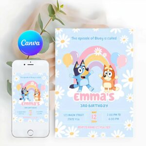 Bluey Invitation, Bluey and Bingo Rainbow Girl Birthday Party Invitation