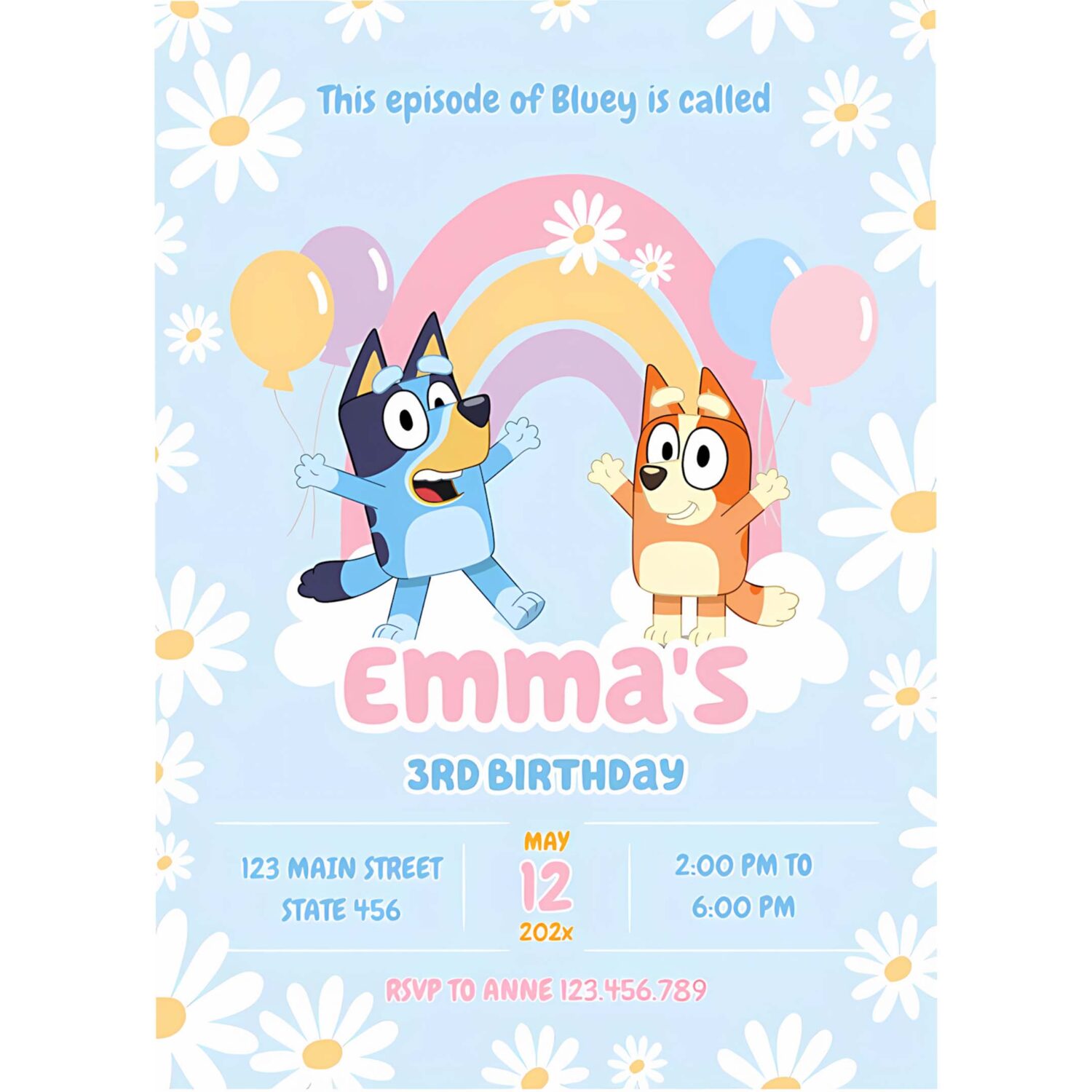 Bluey and bingo rainbow girl birthday party invitation u48k 4