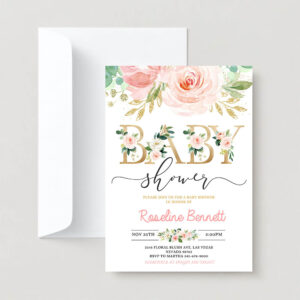 Floral Invitation, Blush Pink Floral Baby Shower Invitation, Baby Shower Invitation, Sweet Invitation