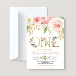 Floral Invitation, Blush Pink Floral First Birthday, Birthday Party Invitation, 1st Birthday, Birthday Invitation