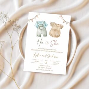 Boho gender reveal invitation baby clothes gender reveal party invite 1