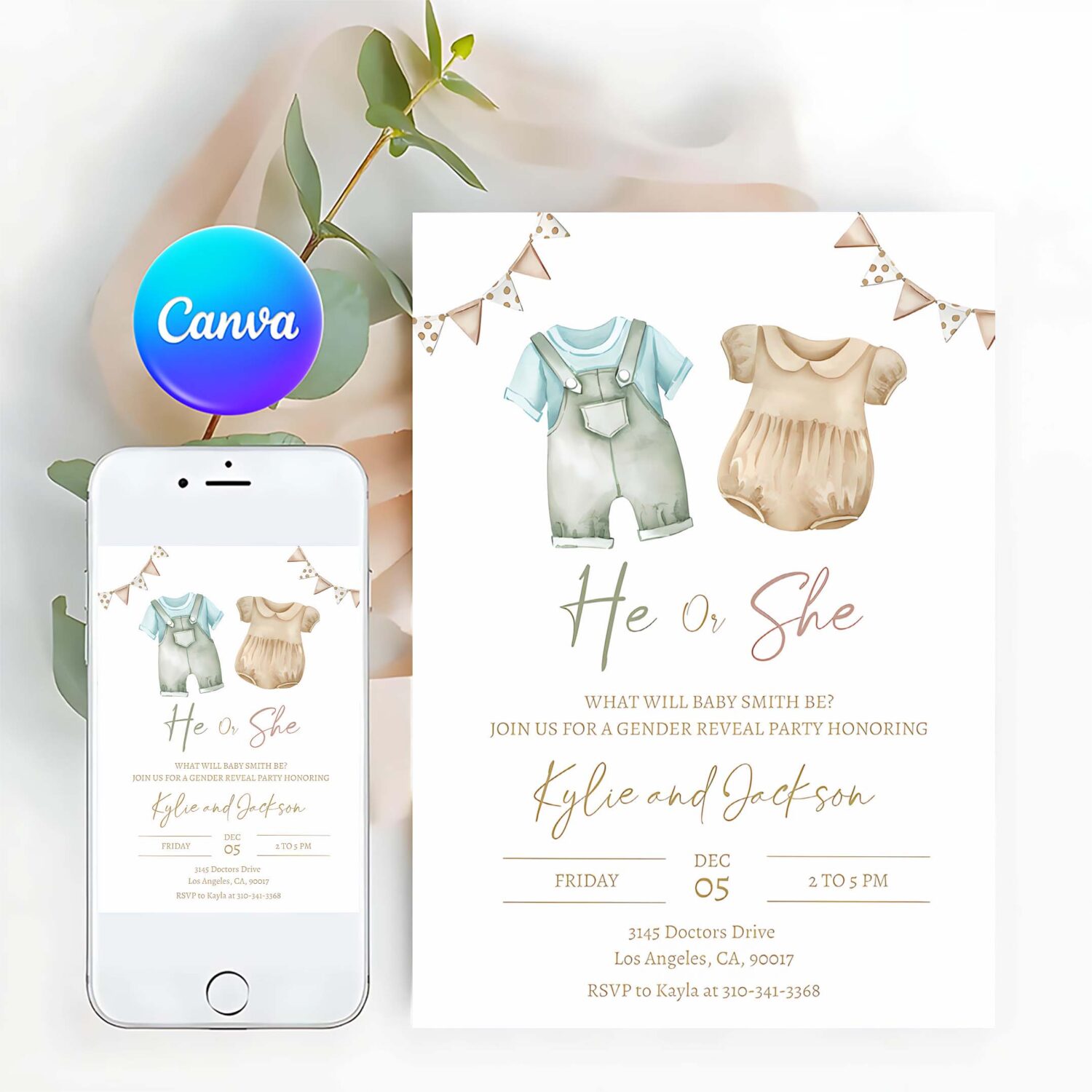 Boho gender reveal invitation baby clothes gender reveal party invite