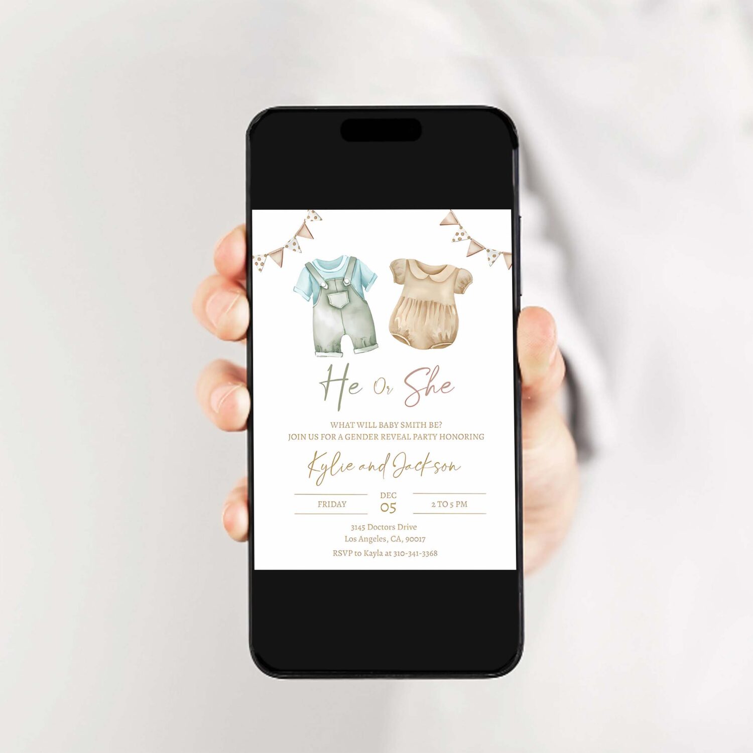 Boho gender reveal invitation baby clothes gender reveal party invite 2