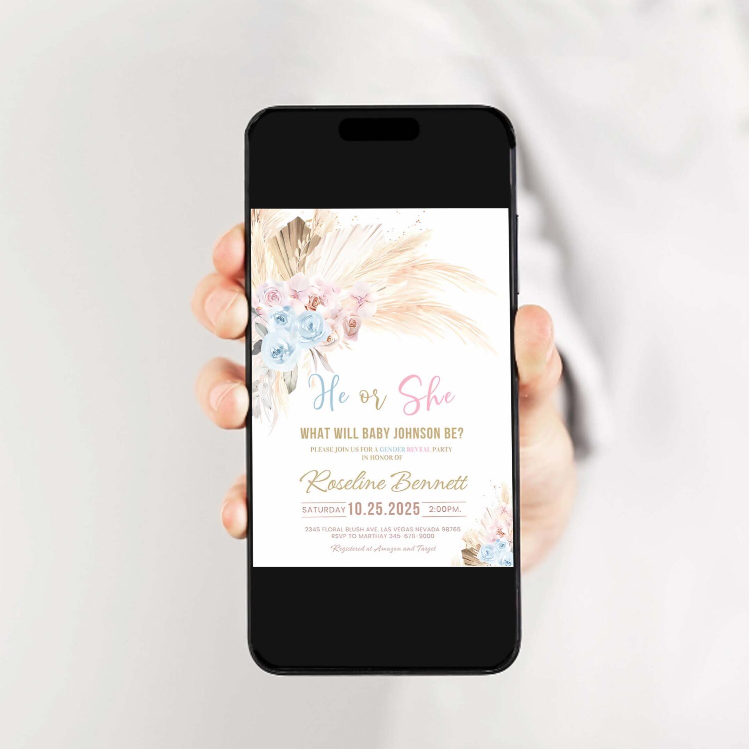 Boho pampas grass baby shower invitation bohemian gender reveal invites tropical desert boy baby shower 2
