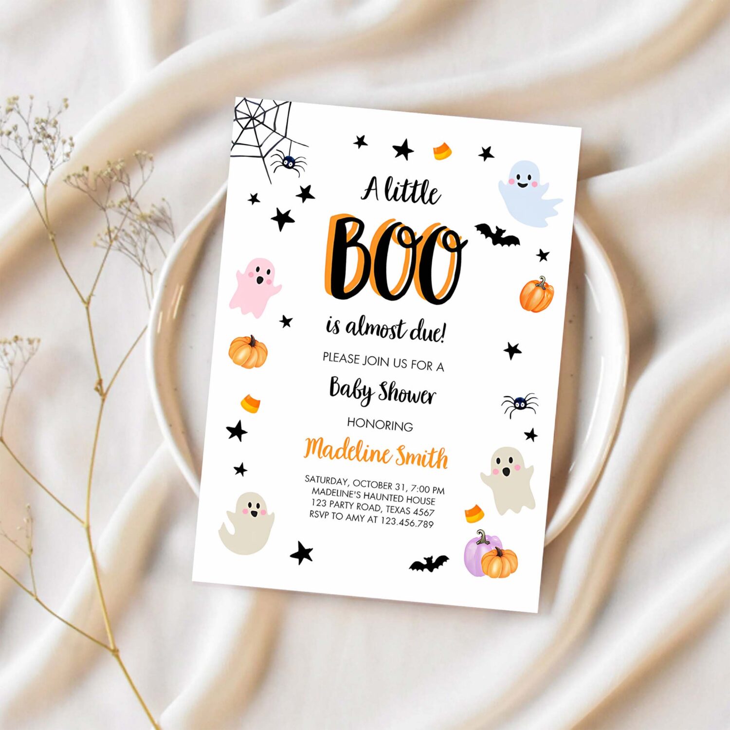 Boo baby shower invitation cute halloween baby shower costume party 1