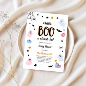Boo baby shower invitation cute halloween baby shower costume party pastel ghost gender neutral 1