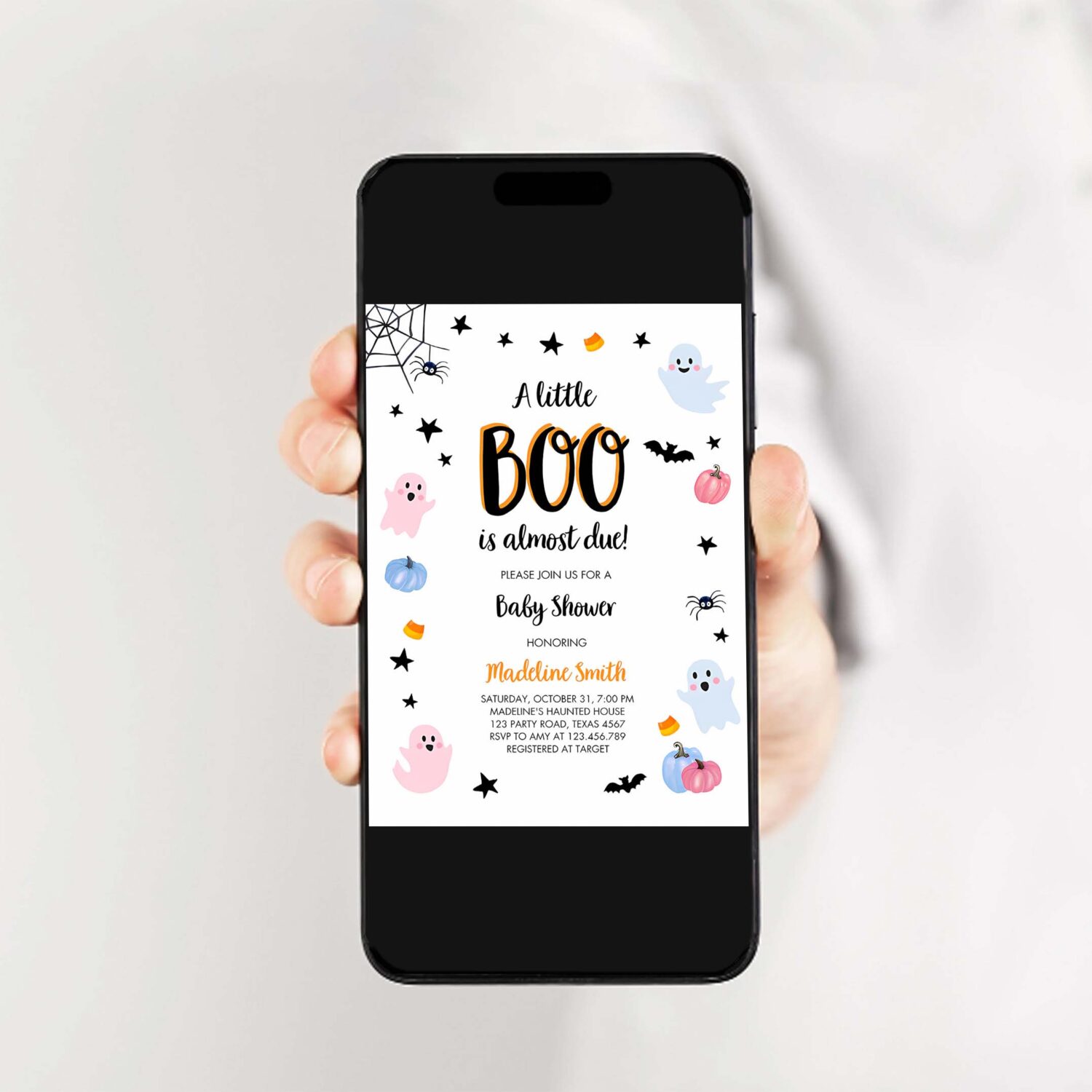 Boo baby shower invitation cute halloween baby shower costume party pastel ghost gender neutral 2