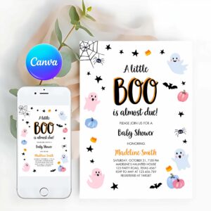 Halloween Costume Invitation, Boo Baby Shower Invitation, Cute Halloween Baby Shower Costume Party Pastel Ghost Gender Neutral
