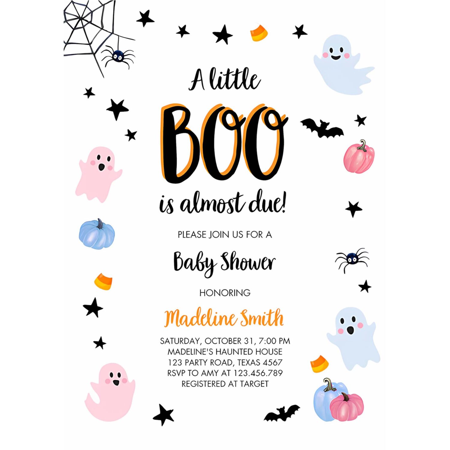 Boo baby shower invitation cute halloween baby shower costume party pastel ghost gender neutral 4