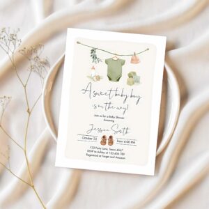 Boy baby shower invitation boho baby shower invitation coed shower baby clothes rustic 1