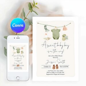 Boho Invitation, Boy Baby Shower Invitation, Boho Baby Shower Invitation, Coed Shower Baby Clothes Rustic