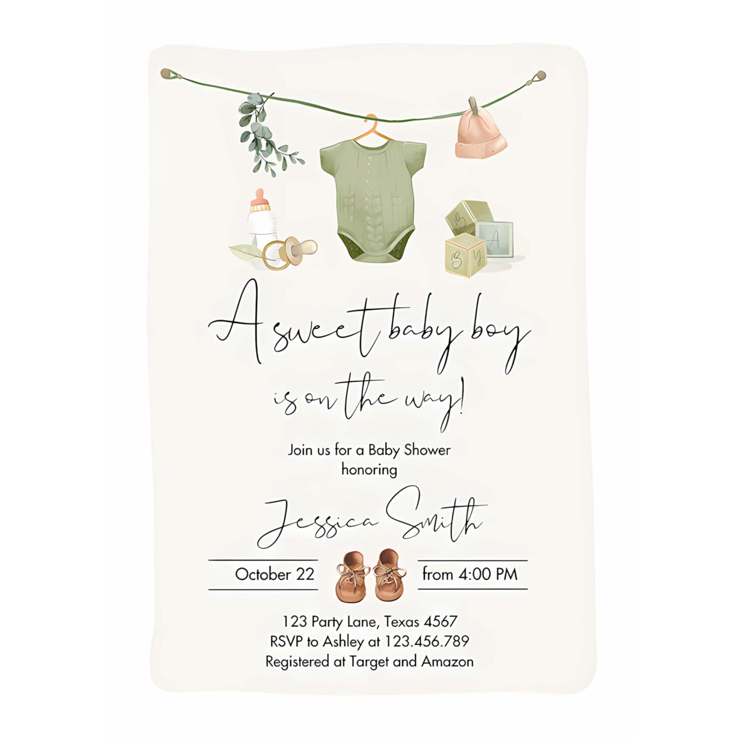 Boy baby shower invitation boho baby shower invitation coed shower baby clothes rustic 4