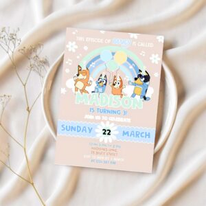 Boy girl blue party birthday invitation bluey boy 3rd party birthday invitation bluey party invitation 1