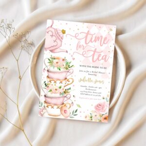 Bridal shower tea party blush pink and gold floral invitation o72f 1