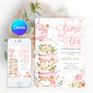 Bridal Shower Tea Party Invitation, Bridal Shower Tea Party Blush Pink And Gold Floral Invitation