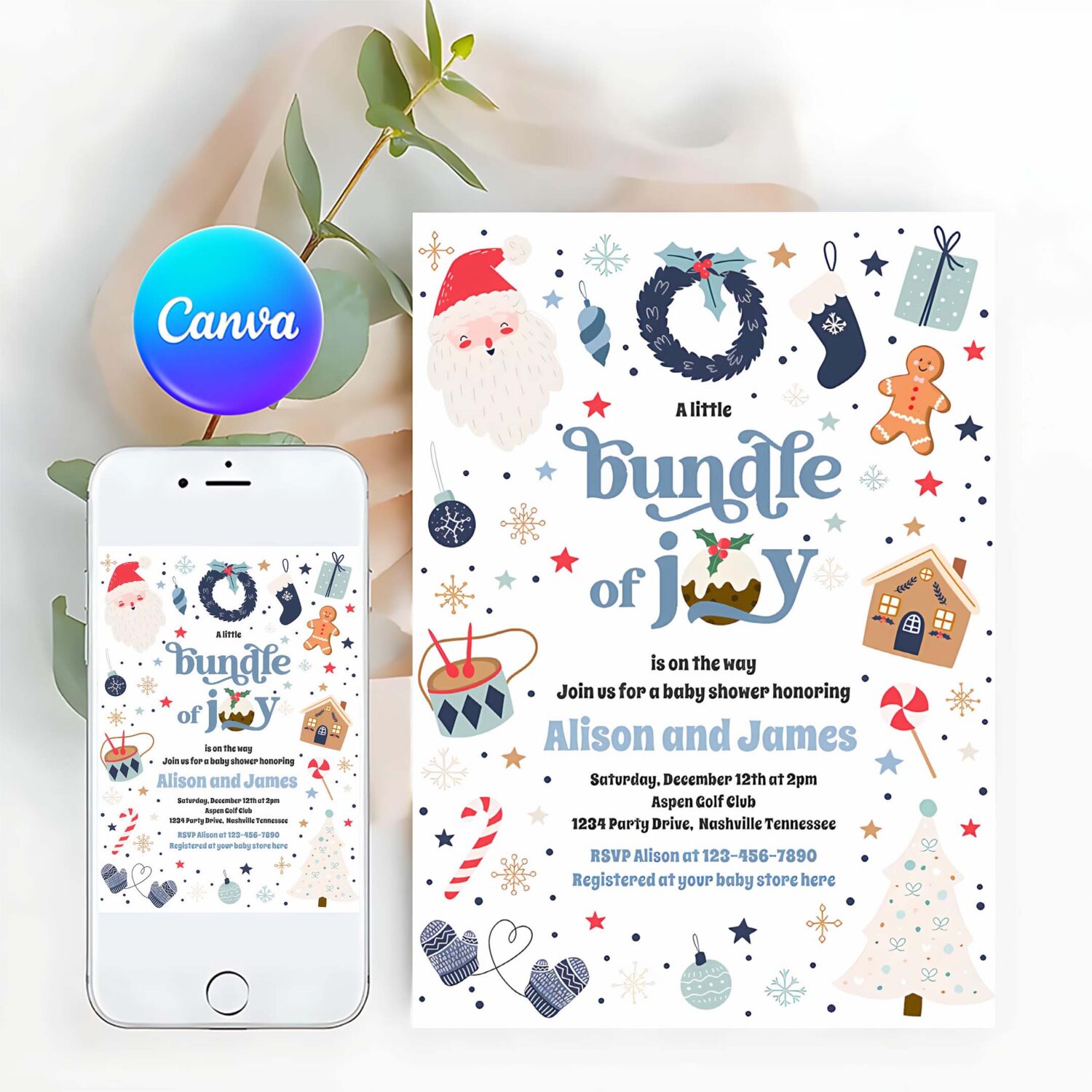 Bundle of joy blue boy winter baby shower invitation y15q