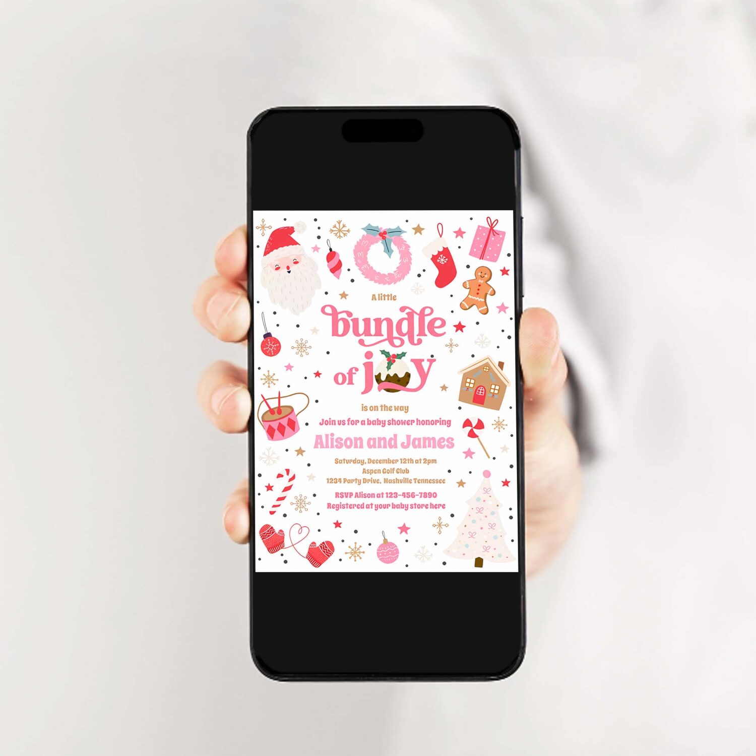 Bundle of joy pink girl winter baby shower invitation p97u 2