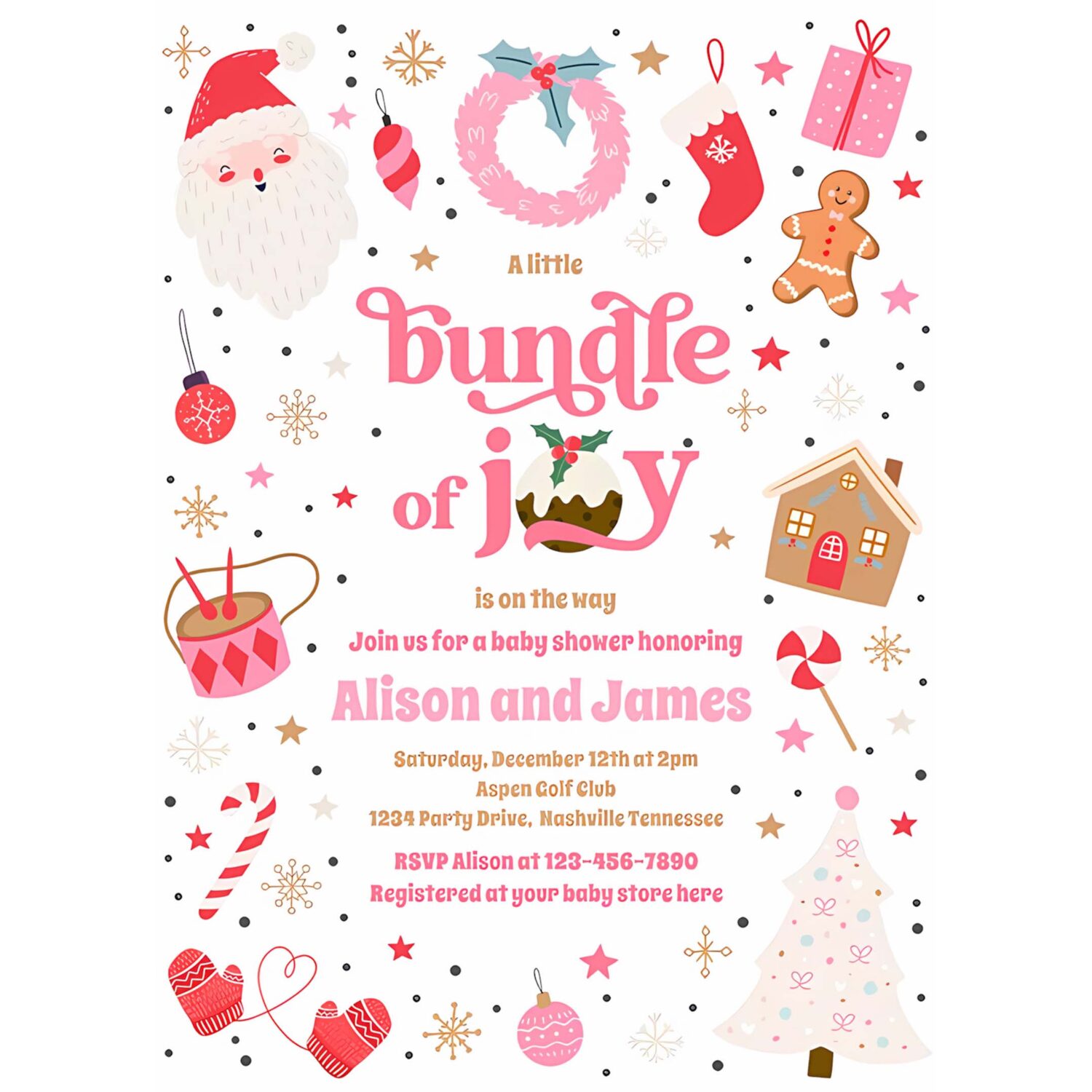 Bundle of joy pink girl winter baby shower invitation p97u 4