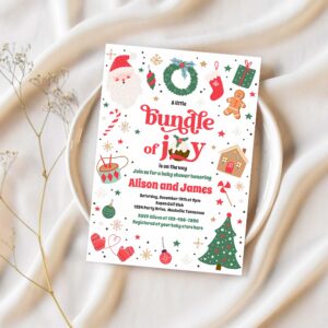 Bundle of joy red traditional winter baby shower invitation b62p 1