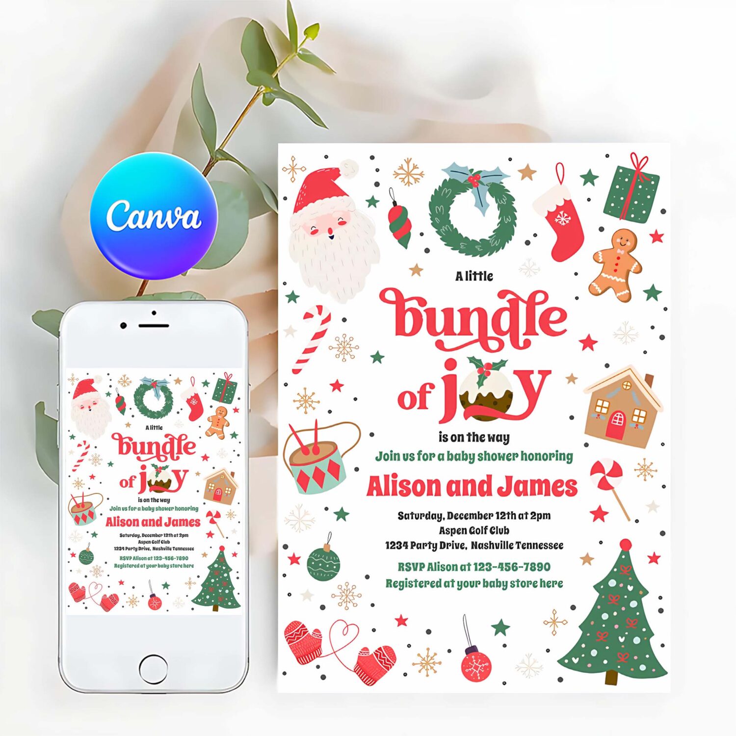 Bundle of joy red traditional winter baby shower invitation b62p