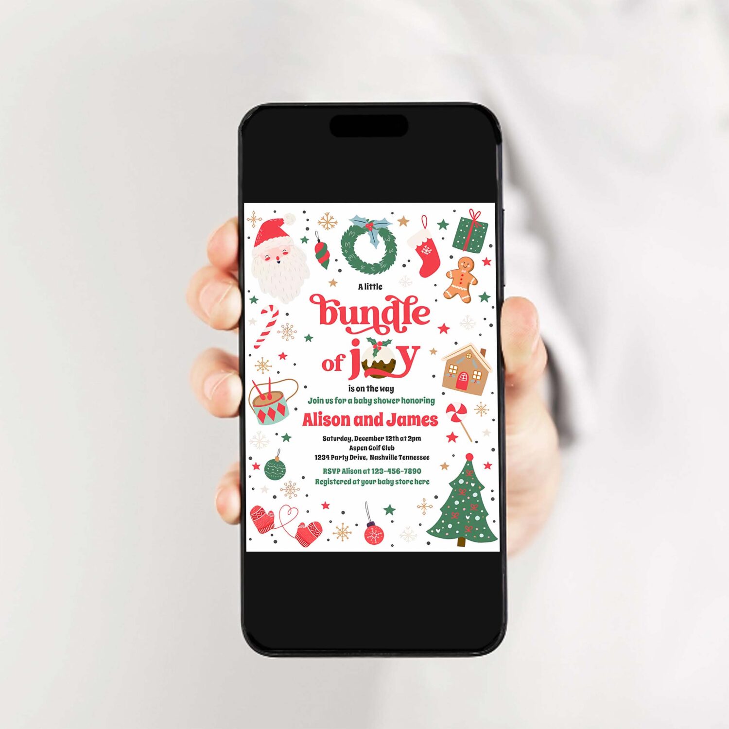 Bundle of joy red traditional winter baby shower invitation b62p 2