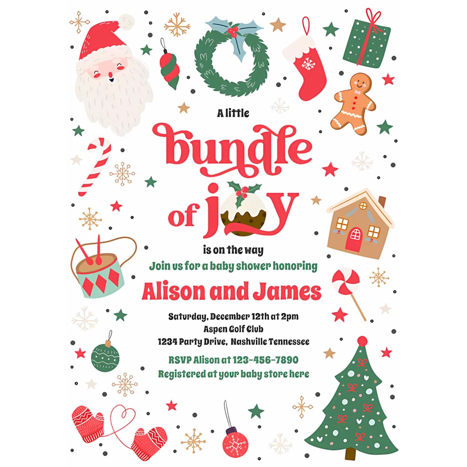 Bundle of joy red traditional winter baby shower invitation b62p 4