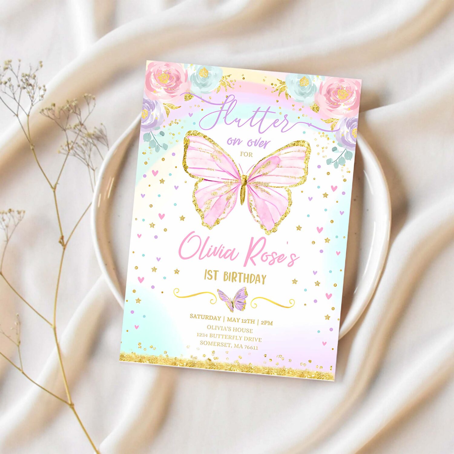 Butterfly birthday invitation butterfly invitation whimsical floral butterfly floral butterfly garden 1