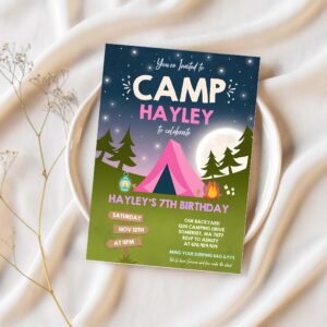 Camping birthday invitation camping party invitation camp out under the stars girly glamping party 1