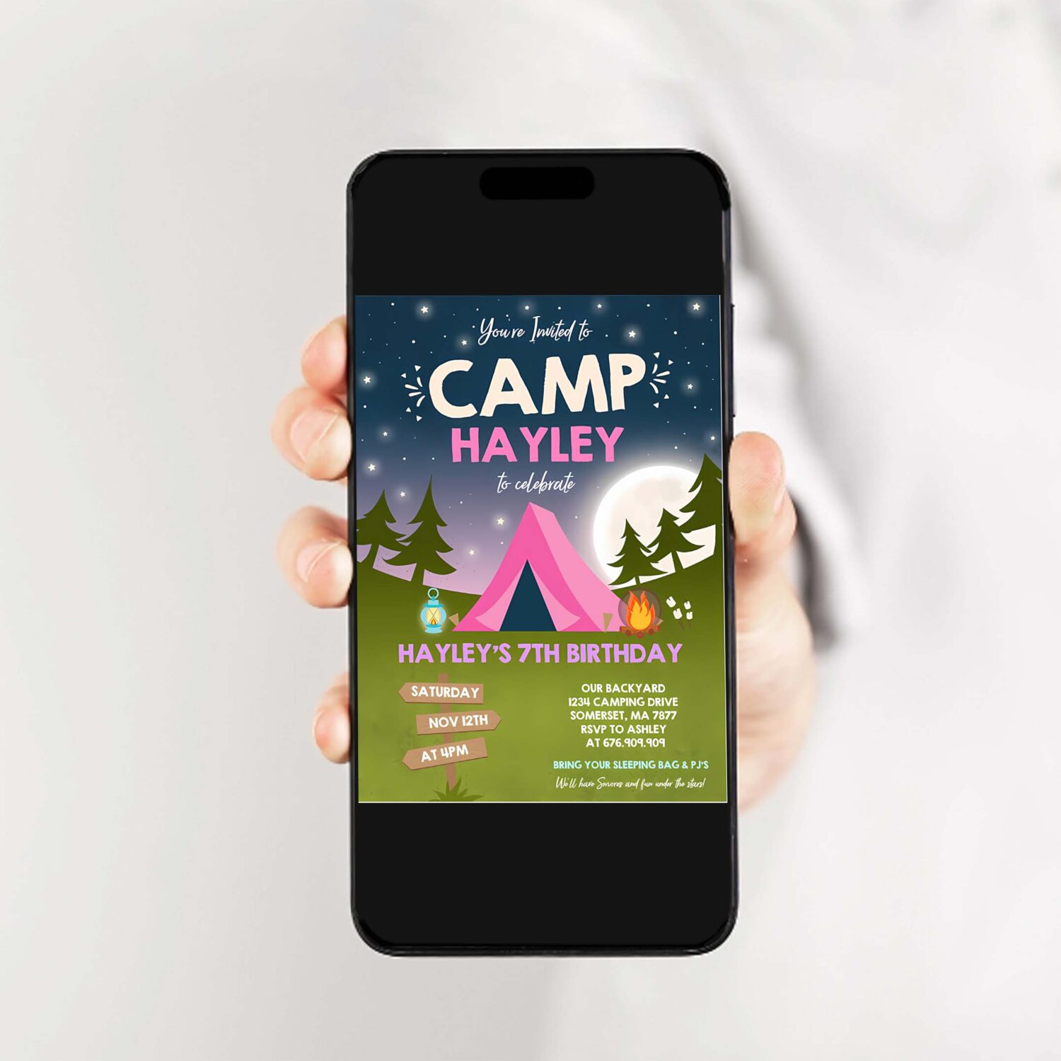 Camping birthday invitation camping party invitation camp out under the stars girly glamping party 2