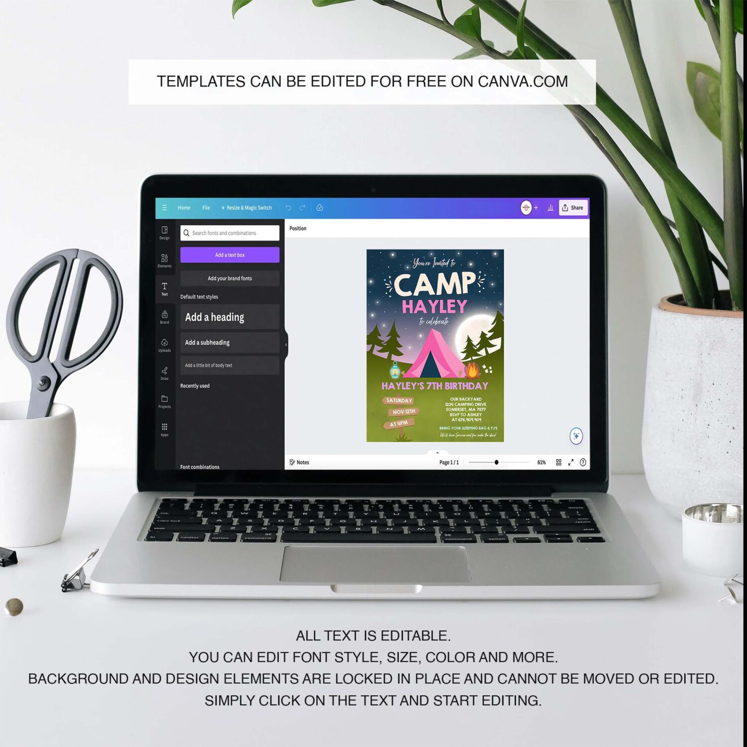 Camping birthday invitation camping party invitation camp out under the stars girly glamping party 3