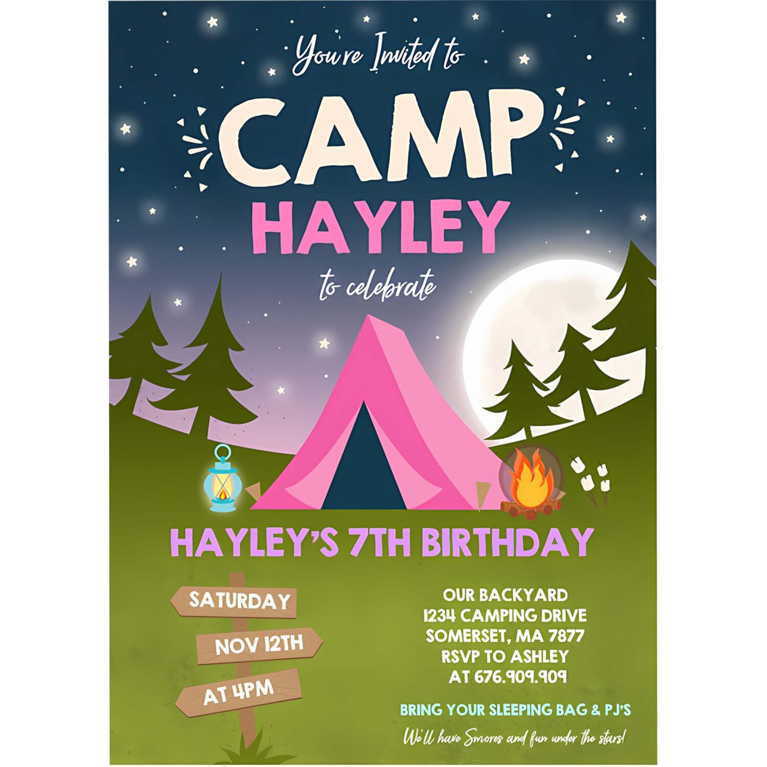 Camping birthday invitation camping party invitation camp out under the stars girly glamping party 4