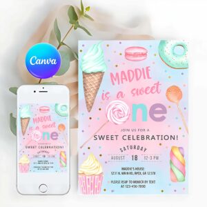 Sweet One Invitation, Candy shes a sweet one 1st Birthday, birthday Invitation, girl Birthday Invitation