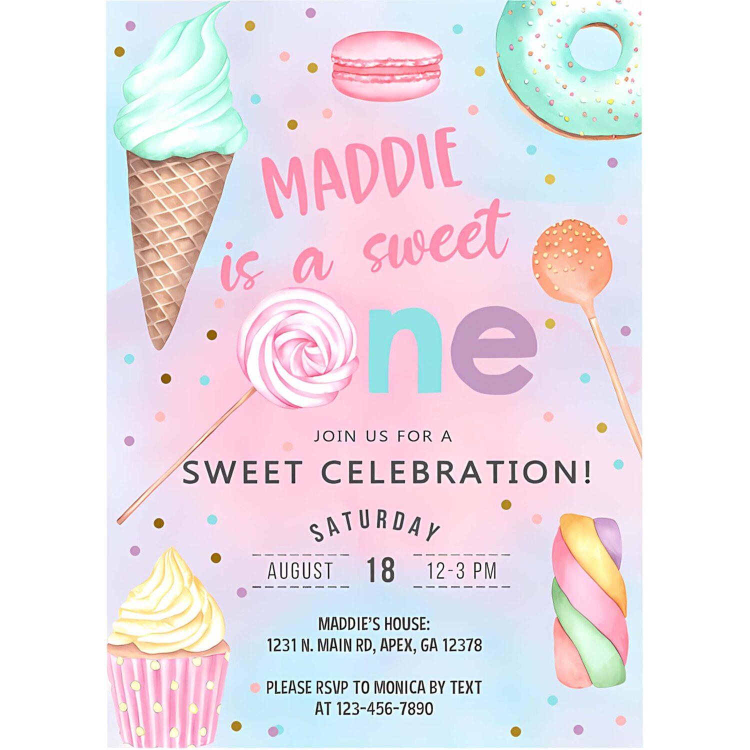 Candy shes a sweet one 1st birthday invitation girl birthday invite candy sweets donut ice cream invite 4