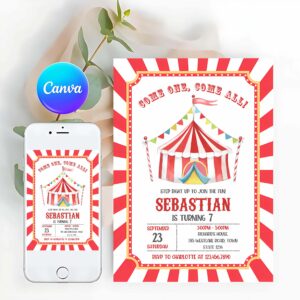 Carnival Birthday Invitation, Circus Birthday Invitation, Carnival Invitation