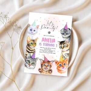 Cat invitation cat birthday invite kitty cat birthday party animal lets pawty are you kitten me right meow editable digital template 1